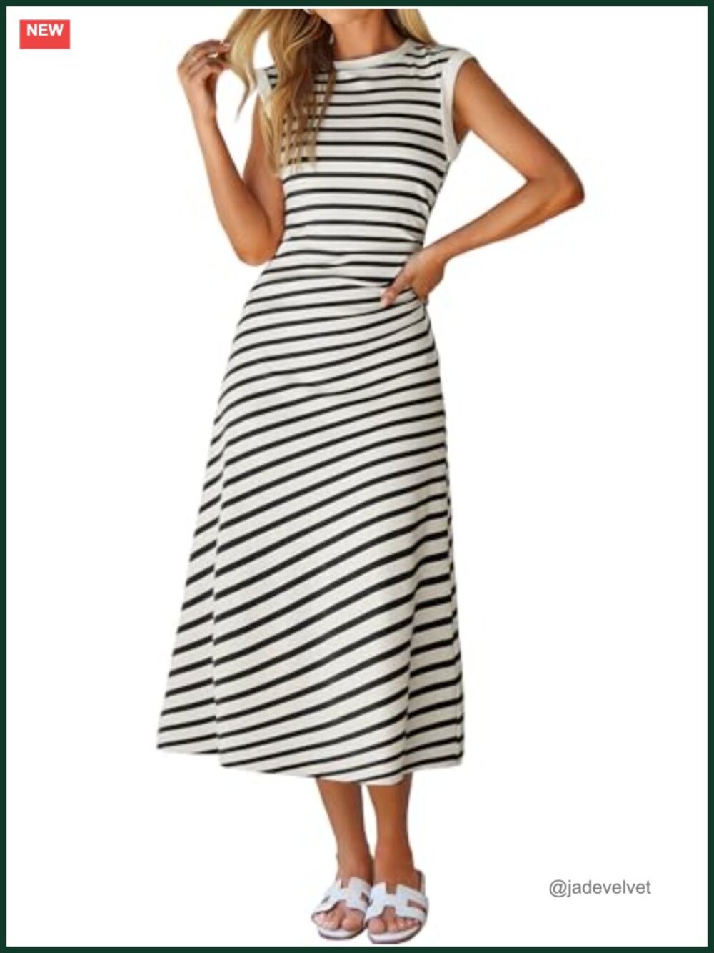 Striped A-Line Midi Dress - Soft Stretch Casual Summer Dress